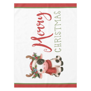 Merry Christmas cute cow Tablecloth
