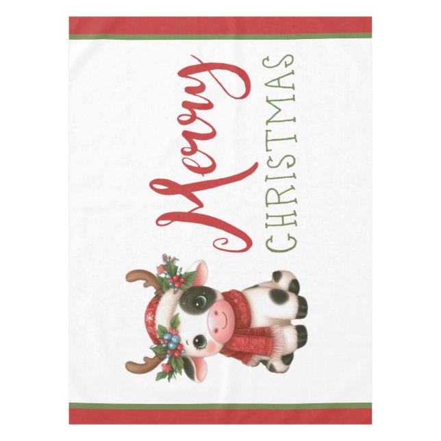 Merry Christmas cute cow  Tablecloth (Front)