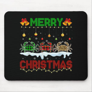 Merry Christmas Cute Crab Xmas Leopard Plaid Santa Mouse Pad
