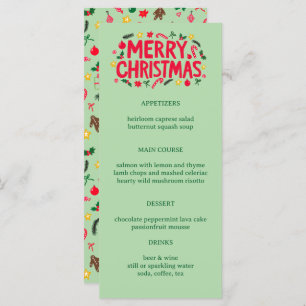 Merry Christmas Cute CUSTOM Holiday Dinner Party Menu
