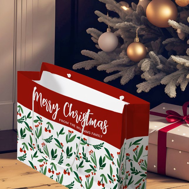 Merry Christmas Cute Custom Holly Berry Large Gift Bag (Creator Uploaded)