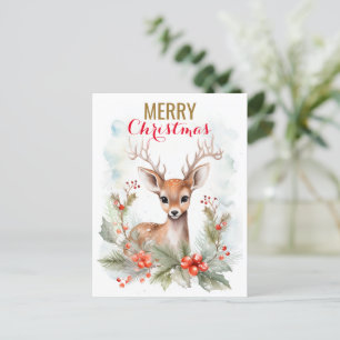 Merry Christmas Cute Dear Deer Winter Funny Holiday Postcard
