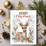 Merry Christmas Cute Dear Deer Winter Funny Postcard<br><div class="desc">A postcard featuring the Cute Young Dear in Winter design is a delightful and charming way to spread holiday cheer. The front of the postcard showcases a playful and festive scene, complete with adorable winter creatures, snowflakes, and berries. The design exudes a sense of warmth, joy, and humour, making it...</div>