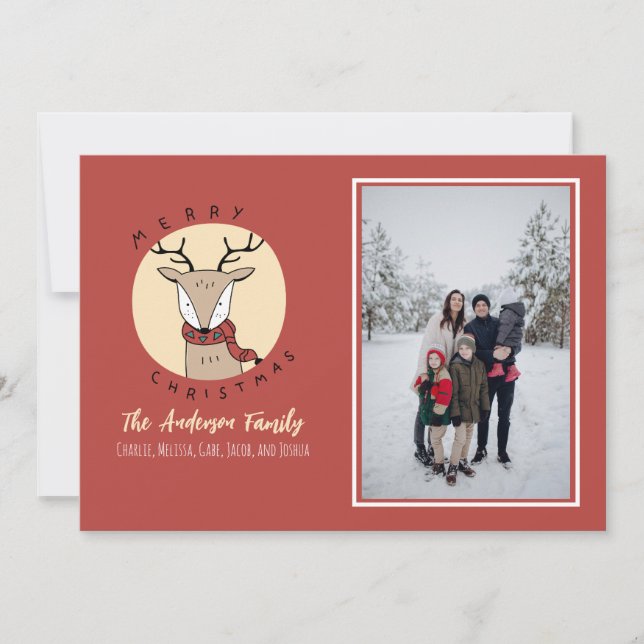 Merry Christmas Cute Deer Family Photo Holiday Card (Front)