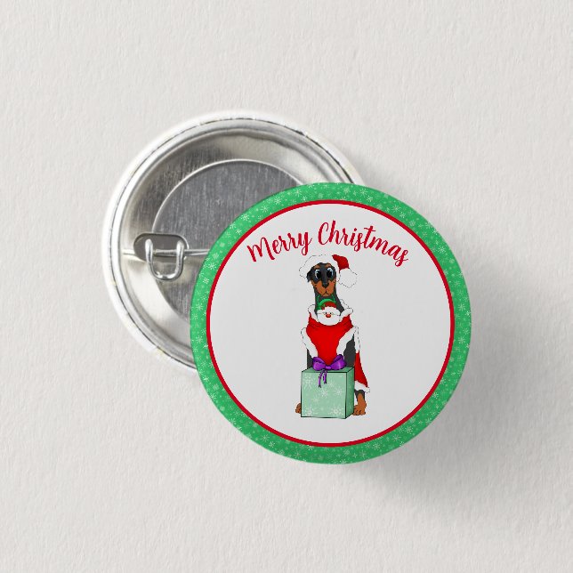 Merry Christmas Cute Doberman In Santa Outfit  3 Cm Round Badge (Front & Back)