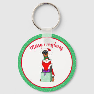 Merry Christmas Cute Doberman In Santa Outfit  Key Ring