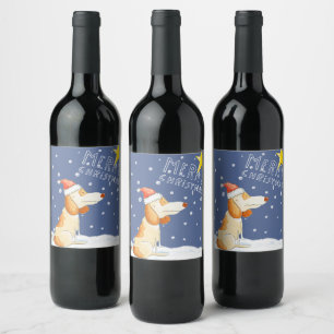 Merry Christmas - Cute Dog Wine Label