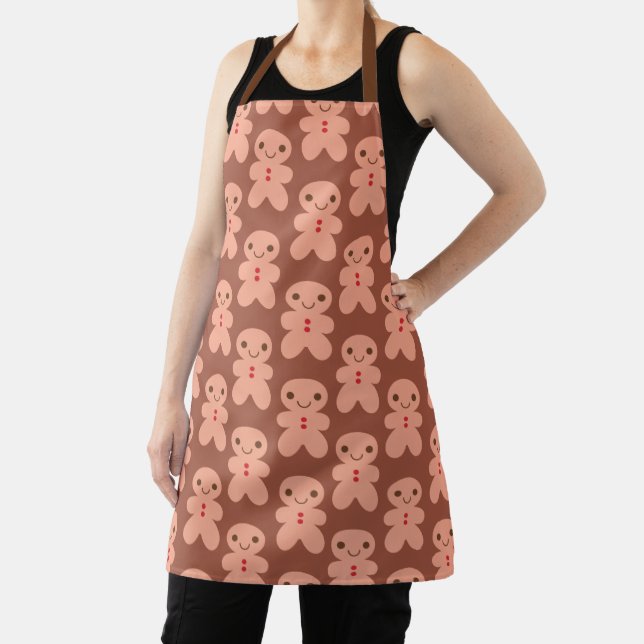 Merry Christmas Cute Doodle Gingerbread Pattern Apron (Insitu)
