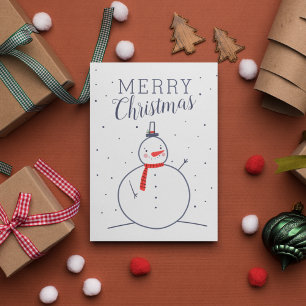 Merry Christmas   Cute Doodle Snowman Holiday Postcard