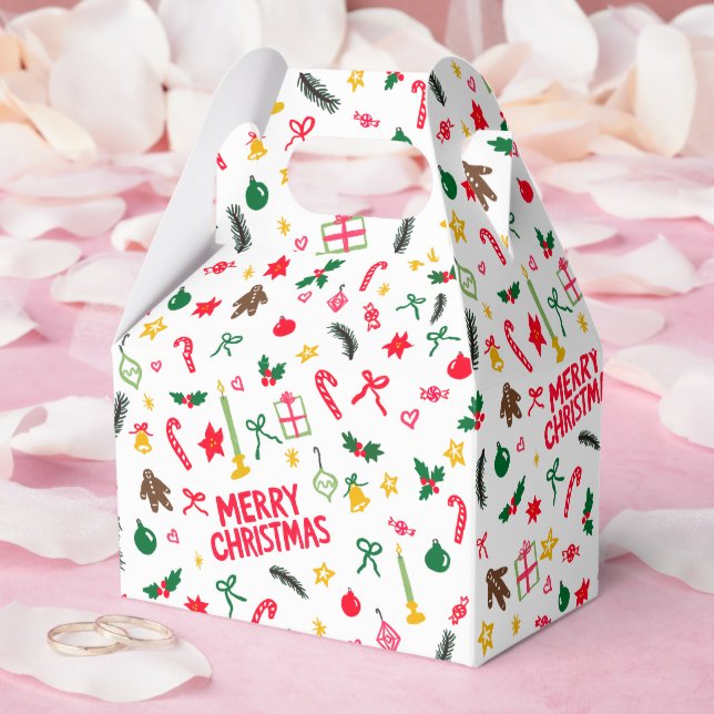 Merry Christmas Cute Doodle Whimsical Pattern  Favour Box (Wedding)