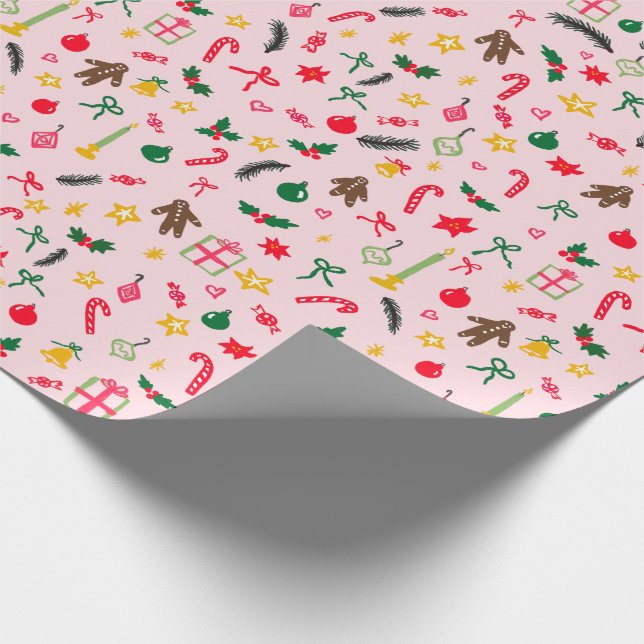 Merry Christmas Cute Doodle Whimsical Pattern  Wrapping Paper (Corner)