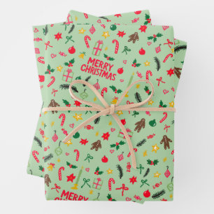 Merry Christmas Cute Doodle Whimsical Pattern  Wrapping Paper Sheet