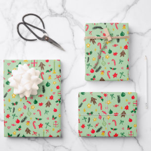 Merry Christmas Cute Doodle Whimsical Pattern Wrapping Paper Sheet