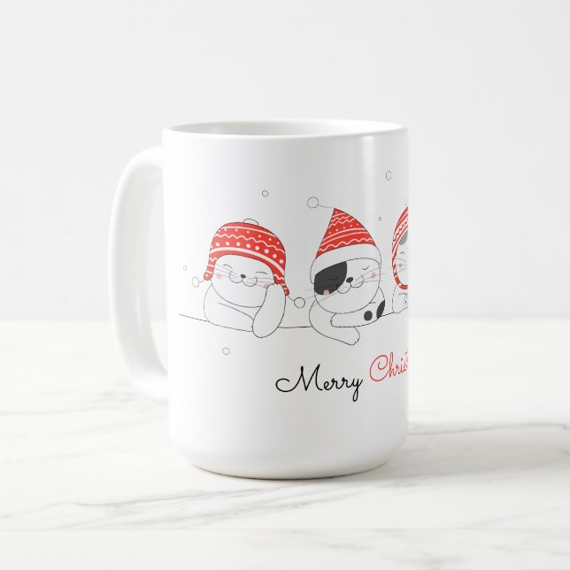 Merry Christmas Cute Draw Cats Coffee Mug (Front Left)