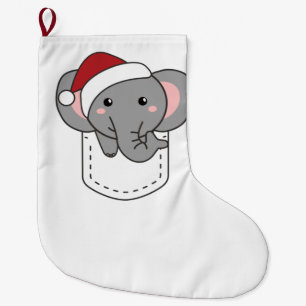 Merry Christmas Cute Elephant In Breast Pocket Large Christmas Stocking