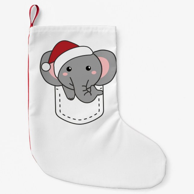 Merry Christmas Cute Elephant In Breast Pocket Small Christmas Stocking (Front)