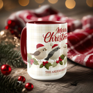 Merry Christmas Cute Embroidaried Birds Name Mug