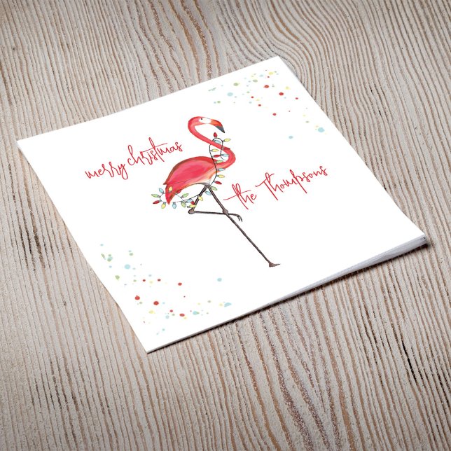 Merry Christmas Cute Festive Flamingo String Light Napkin (Cute Christmas Merry and Bright pink flamingo holiday lights.)