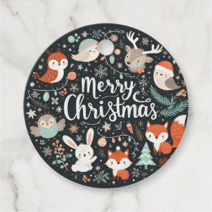 Merry Christmas Cute Foxes and Rabbits Favour Tags