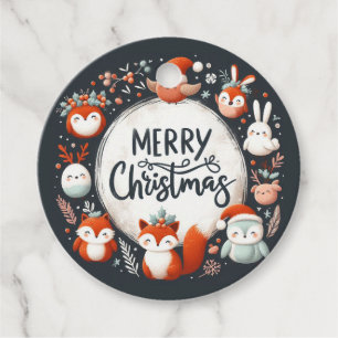 Merry Christmas Cute Foxes and Rabbits Favour Tags