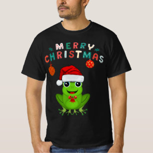 Merry Christmas Cute Frog Wearing Santa Hat Holida T-Shirt