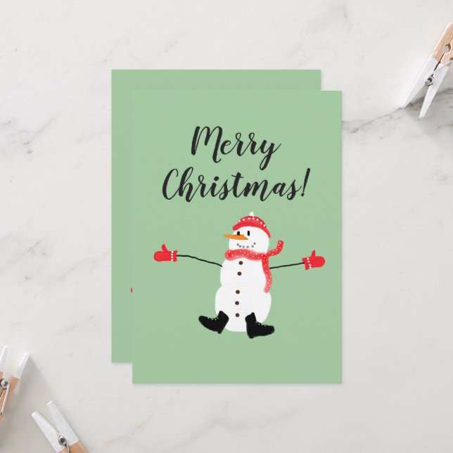 Merry Christmas Cute Frosty Snowman Card (Front/Back In Situ)