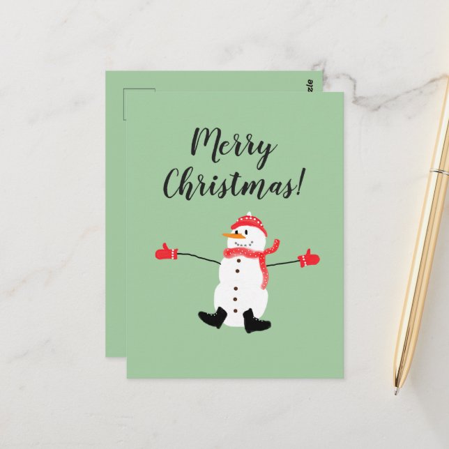Merry Christmas Cute Frosty Snowman  Postcard (Front/Back In Situ)