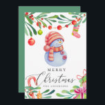 Merry Christmas. Cute funny watercolor snowman Holiday Card<br><div class="desc">Cute watercolor Christmas snowman.</div>