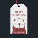 Merry Christmas. Cute funny winter polar bear Gift Tags<br><div class="desc">Funny Christmas tag with cute polar bear in red colour for winter holiday gifts.</div>