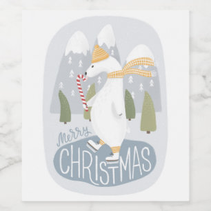 Merry Christmas. Cute funny winter polar bear Wine Label