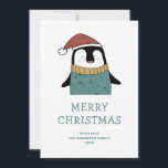 Merry Christmas. Cute funny winter Santa penguin Holiday Card<br><div class="desc">Cute Christmas card with funny penguin in red Santa Claus hat for winter Holidays.</div>