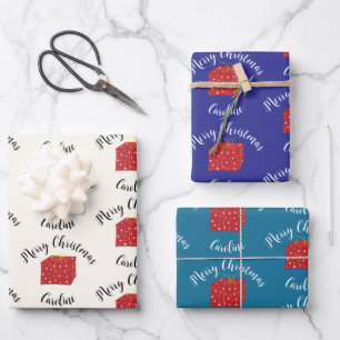 Merry Christmas Cute Gift with Custom Name Wrapping Paper Sheet
