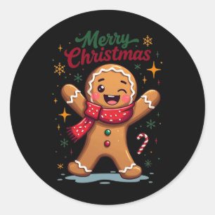 Merry Christmas Cute Gingerbread Man Holiday Festi Classic Round Sticker