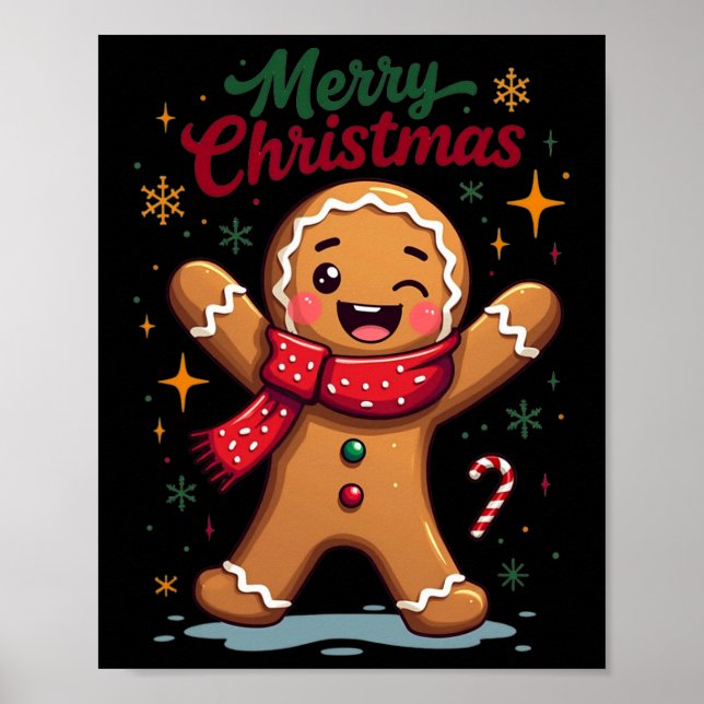Merry Christmas Cute Gingerbread Man Holiday Festi Poster (Front)