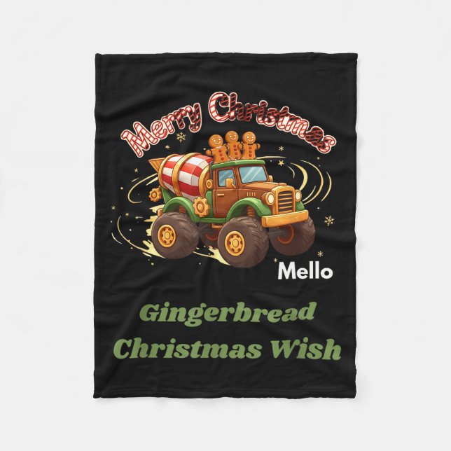 Merry Christmas Cute Gingerbread Mello Mixer Truck Fleece Blanket (Front)