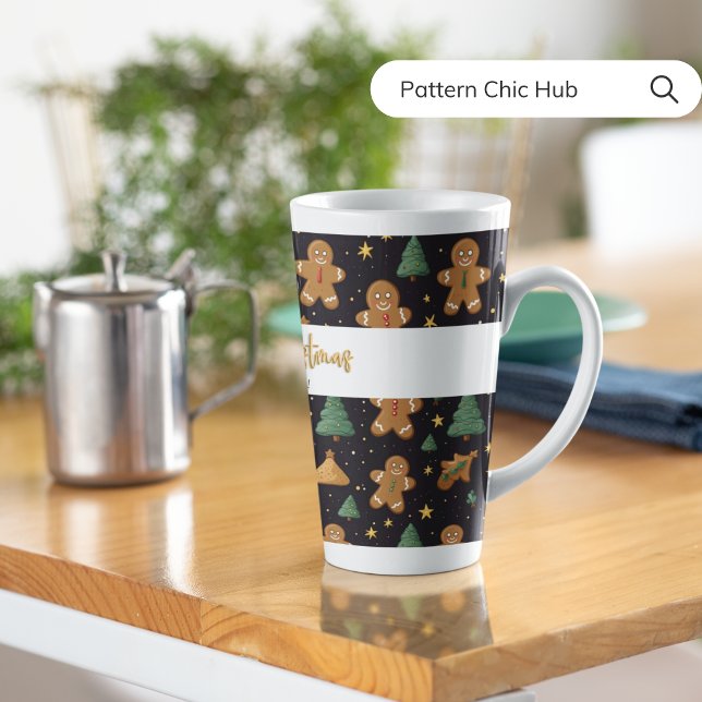 Merry Christmas Cute Gingerbread Pine Tree Star Latte Mug (Creator Uploaded)