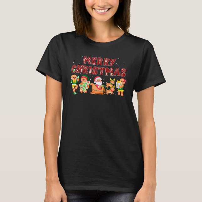 Merry Christmas Cute Gingerbread Santa Reindeer Co T-Shirt (Front)