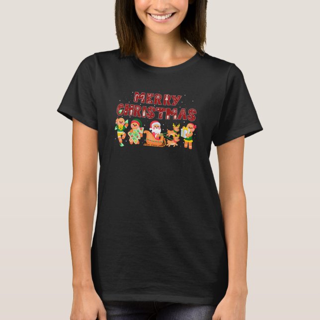 Merry Christmas Cute Gingerbread Santa Reindeer Co T-Shirt (Front)