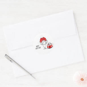 Merry Christmas Cute Girl and Present Classic Round Sticker