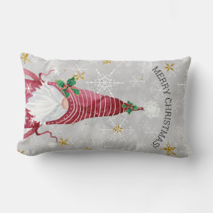 Merry Christmas Cute Gnome Holly Snowflake n Stars Lumbar Cushion