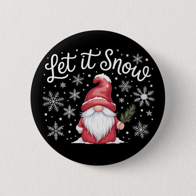 Merry Christmas Cute Gnome Let It Snow Winter  6 Cm Round Badge (Front)