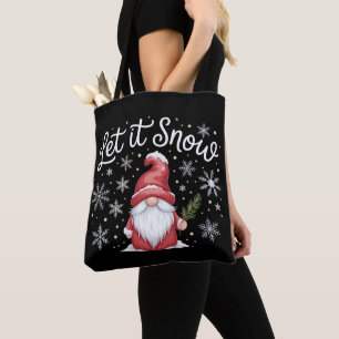 Merry Christmas Cute Gnome Let It Snow Winter Tote Bag