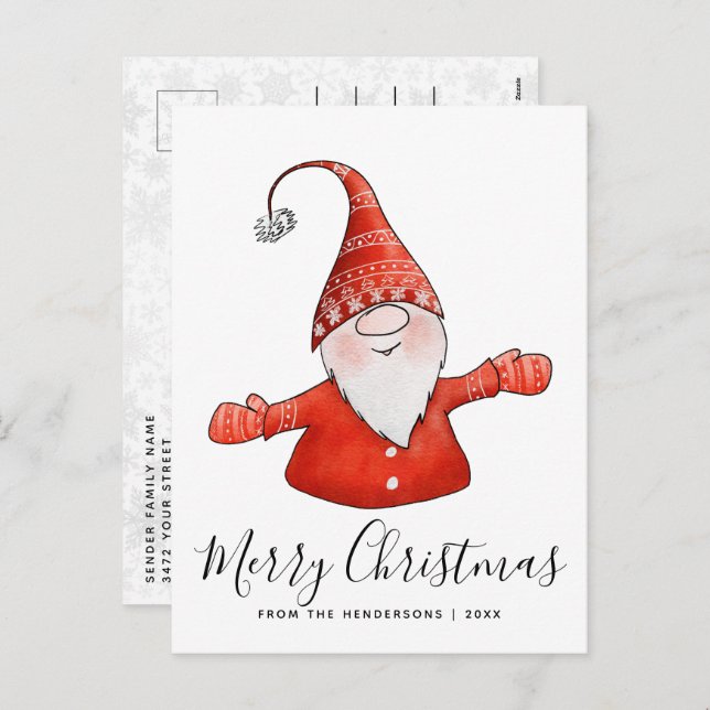 Merry Christmas Cute Gnome Modern Holiday Postcard (Front/Back)