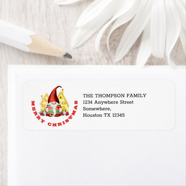 Merry Christmas Cute Gnome Name Return Address Label (Insitu)