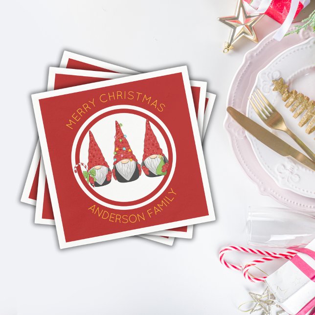 Merry Christmas Cute Gnomes Napkin (Creator Uploaded)