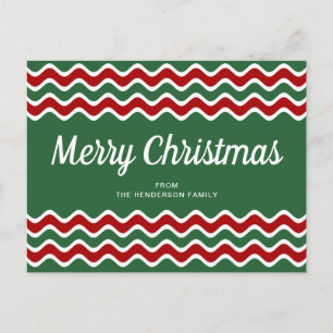 Merry Christmas Cute Green Red Wave Stripes Postcard