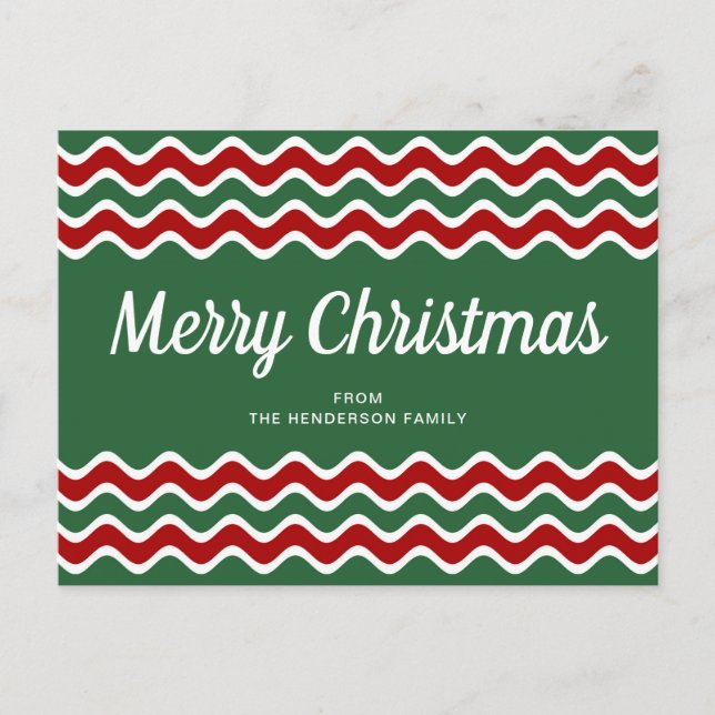 Merry Christmas Cute Green Red Wave Stripes Postcard (Front)
