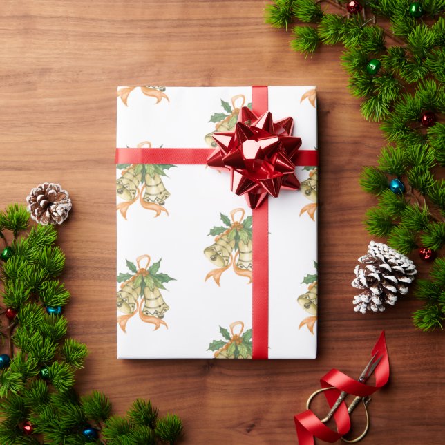Merry Christmas Cute Green Yellow Orange Bells Wrapping Paper (Holiday Gift)