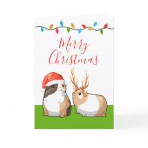 Merry Christmas Cute Guinea Pigs Santa Reindeer