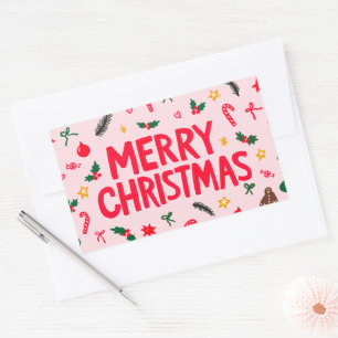 Merry Christmas Cute Hand-Drawn CUSTOM Rectangular Sticker